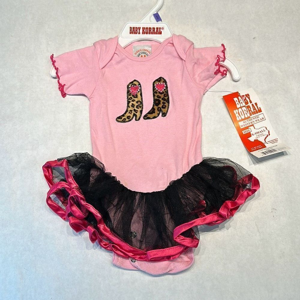 NWT Baby Korral Onesie Ballerina Tutu Pink Western Boots Sz XS 0-6 mo Up to 12lb